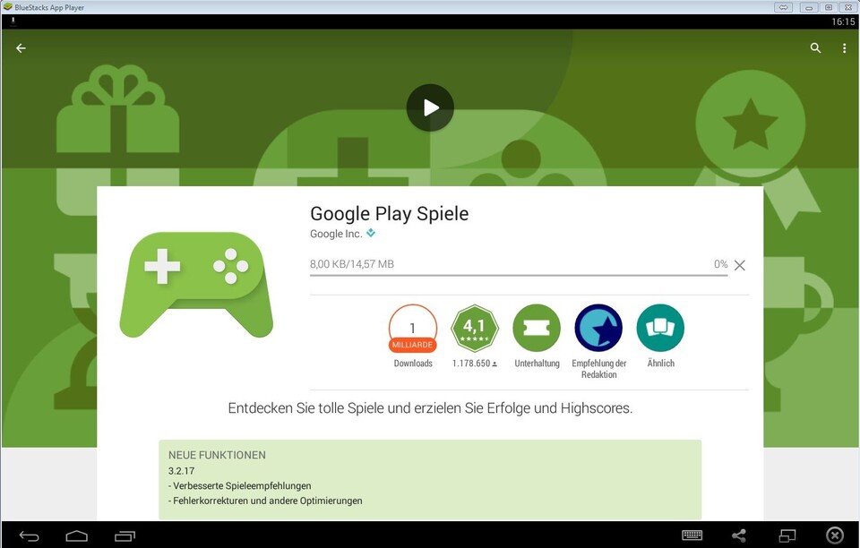 Sowohl Bluestacks als auch Andy erfordern vor dem Spielstarts einige Updates, unter anderem für Googles Play-Dienst.