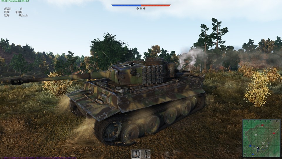 Der König des Schlachtfeldes ist derzeit unbestritten der mächtige Panzer VI »Tiger«. Besonders beeindruckend: Die Details an den Laufrollen und die Staub- und Abgaswolken.