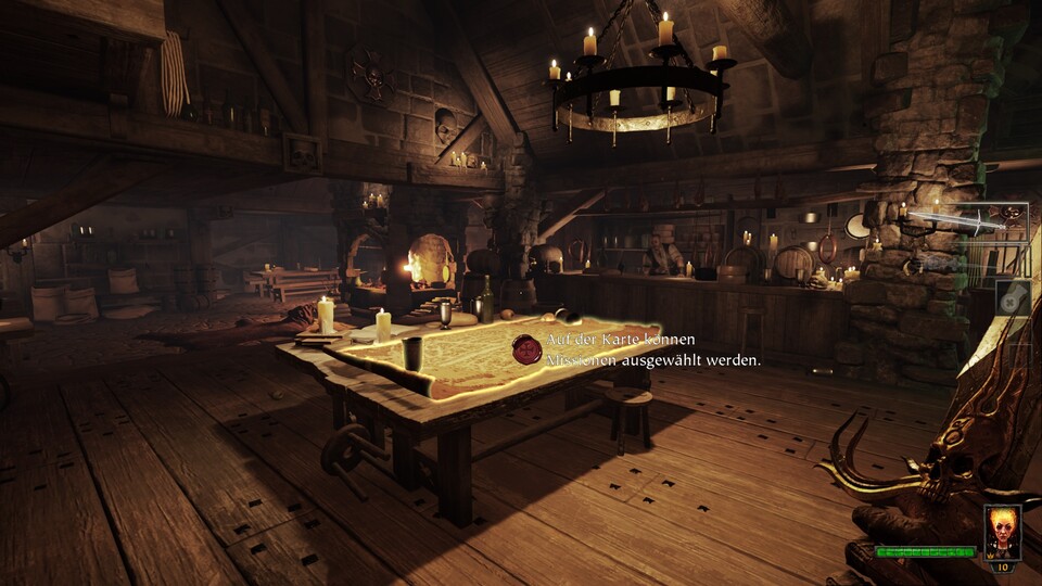 Der VR-Modus Warhammer: The End Times - Vermintide beginnt wie auch das Hauptspiel in der Taverne, aus der sich der Spieler zu seinen Abenteuer teleportiert.