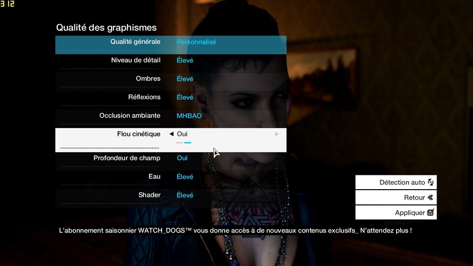 Der Screenshots aus der französischen PC-Version von Watch Dogs zeigt die Grafikeinstellungen.