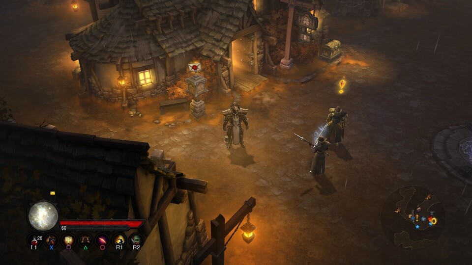 Wenn das rechts im Bild ein Brunnen wär, dann könnte das Gebäude in der Mitte doch glatt die Schmiede von Grisworld aus Diablo 1 sein. Diablo 3 und eine Taverne tun's fürs Zocken über die Feiertage aber auch.