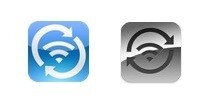 Links das Logo von Hughes, rechts das Logo von Apple für Wi-Fi Sync.