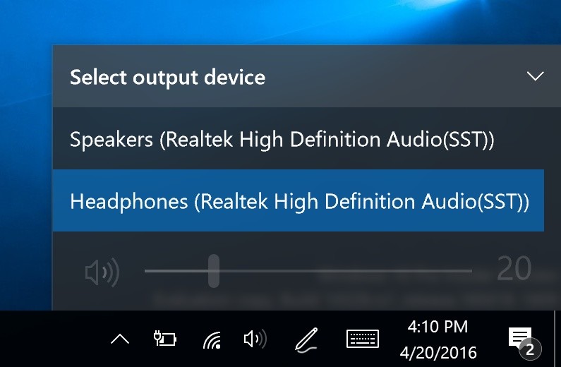 Windows 10 Build 14328 erlaubt das einfache Wechseln des Audio-Ausgabegeräts.