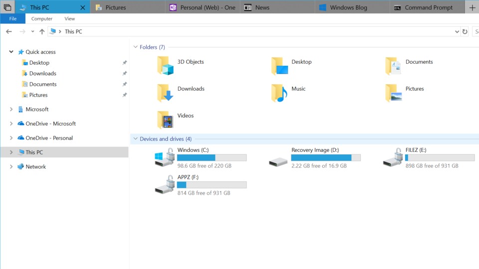 Voraussichtlich bekommt der Windows 10 Explorer mit dem Redstone-5-Update eine Tab-Funktion.