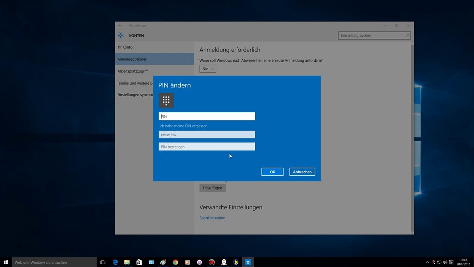 Neben dem klassischen Passwort können Sie bei Windows 10 den Zugang zum Rechner auch per Pin oder Gesichtserkennung schützen. 