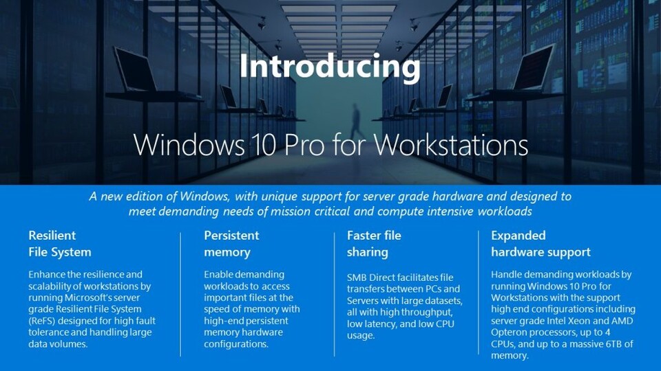 Windows 10 Pro for Workstations ist für High-End-Systeme gedacht. (Bildquelle: Microsoft)