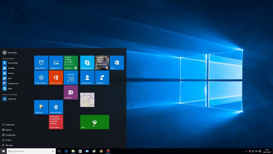 Die mit Windows 8 eingeführte und bei vielen Nutzern unbeliebte Kacheloberfläche wird mit Windows 10 wieder abgeschafft. Das neue Windows startet direkt in den Desktop. 