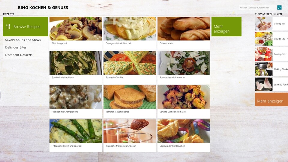 Metro ist laut Microsoft für viele Nutzer einfacher zu bedienen als der Desktop - beispielsweise zum Nachschlagen von Kochrezepten.