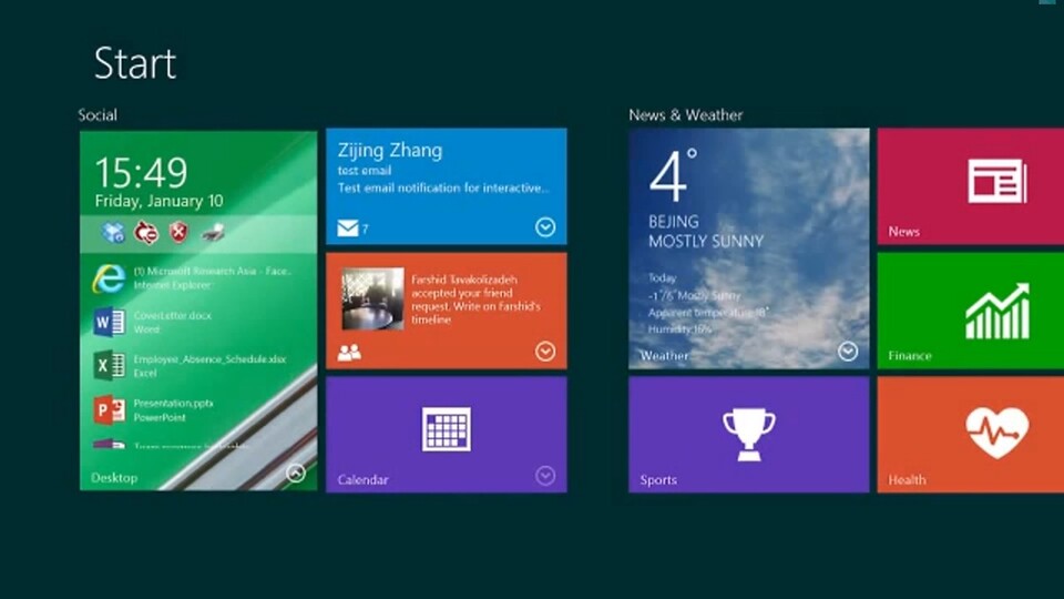 Die interaktive Kacheln dürften Wohl Teil der neuen »Modern UI« von Windows 9 werden.