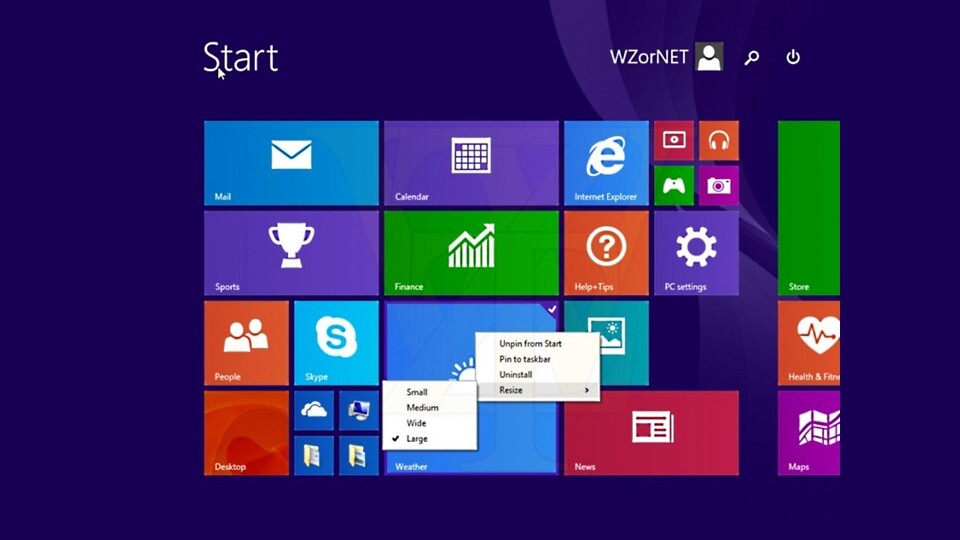 Das Windows 8.1 Update 1 bringt auch ein Kontext-Menü auf den Startbildschirm.