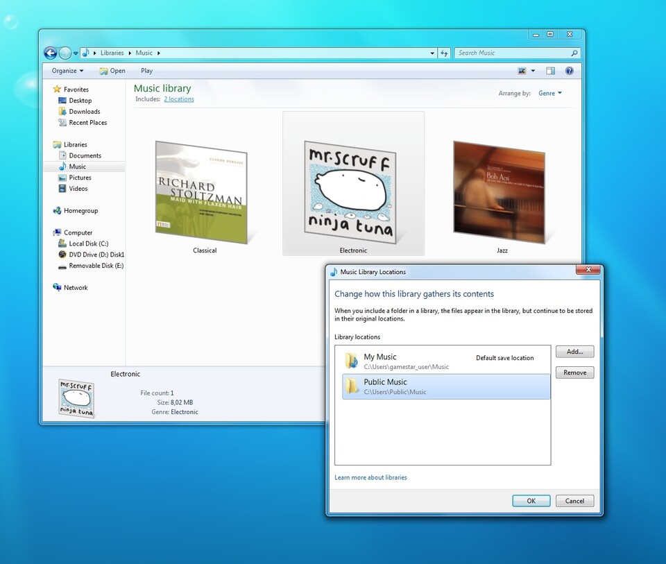 Im neuen Windows Explorer lassen sich Medienverzeichnisse viel besser verwalten als noch mit Vista.