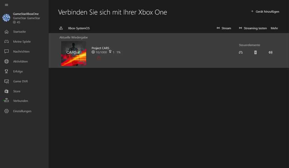Die Verbindung mit der Xbox One ist in der Xbox App mit wenigen Klicks erledigt.
