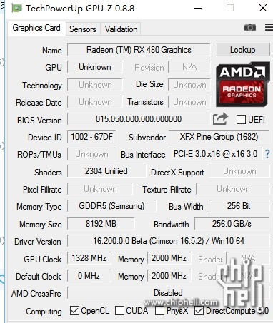 XFX Radeon RX 480 GPU-Z