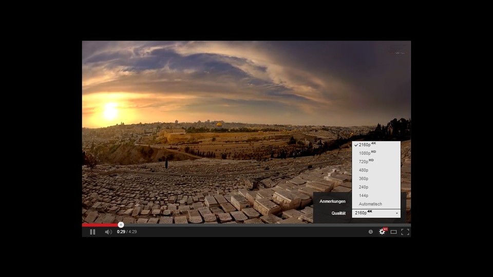 YouTube zeigt nun in hohen Auflösungen hochgeladene Videos auch in der Qualitätsauswahl entsprechend an.