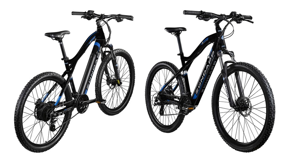 Das E-Mountainbike von Zündapp gibts im Angebot bei LIDL in schwarzgrün, schwarzblau, schwarzrot und weißrot.