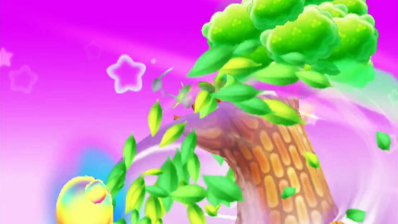 Kirby Triple Deluxe - Gameplay-Trailer: Kirby saugt einen Baum ein