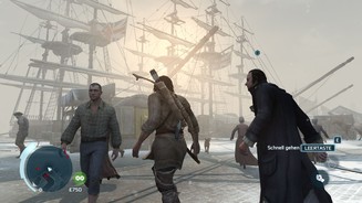 Assassins Creed 3Eindrucksvoll: Im Bostoner Hafen liegen riesige Segelschiffe vor Anker.