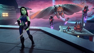 Disney Infinity 2.0: Marvel Super HeroesGamorra ist Teil des Guardians of the Galaxy-Playsets. Mit den eindringenden Sakaarern macht sie mit ihrem Schwert kurzen Prozess.