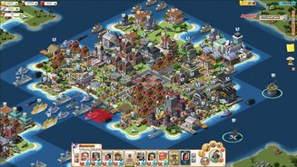 Empires + AlliesNach Monaten Spielzeit und Level 51 ist die Hauptinsel vollgestopft. Die Dunkleren Gebiete drumrum können wir freischalten.