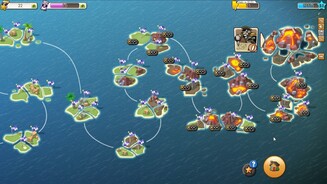 Empires + AlliesDie Kampagnenkarte: Jedes violette Fähnchen steht für mehrere gewonnene Schlachten.