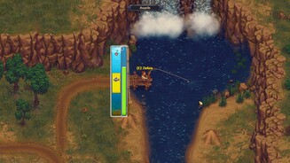Graveyard KeeperFische zieht ihr in einem Minigame aus dem Wasser.
