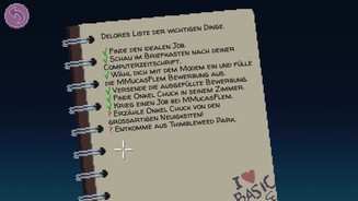 Thimbleweed ParkPraktisch, vor allem nach längeren Spielpausen: das automatische Notizbuch für jeden Charakter.