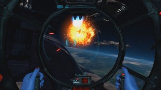 Kinect Star WarsIn den Raumschlachten bemannen wir das Geschütz und erledigen die feindlichen Gleiter.