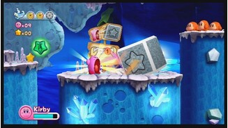 Kirbys Adventure WiiDurch Schütteln der Wii-Remote wird Kirby zum Super-Staubsauger und inhaliert alles was nicht niet- und nagelfest ist.