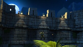 Lost Horizon 2Actionsequenzen lockern das Spiel auf. Hier schleichen wir durch das Scheinwerferlicht, wenn die Wachen auf der Mauer nicht hinschauen.