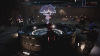 Mass Effect 3: OmegaLagebesprechung: In Arias geheimem Bunker wird das Vorgehen gegen General Petrovsky geplant.