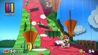 Paper Mario: Color SplashDas gesamte Level rollt sich auf - Color Splash spielt häufig mit der Perspektive.