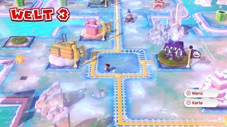 Super Mario 3D WorldDie Oberwelten sind frei begehbar. Zu entdecken gibt es hier Bonuslevels, Minispiele und einiges mehr.