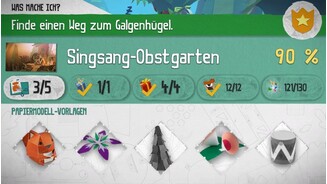 TearawayIm Menü erhalten wir eine Übersicht über geöffnete Geschenke, geplättete Schnipsel-Gegner und gesammelte Konfetti-Währung.