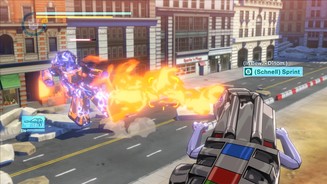Transformers: DevastationWährend andere Autobots sich in Fahrzeuge verwandeln, wird Grimlock zum Feuer spuckenden Metall-Dinosaurier.