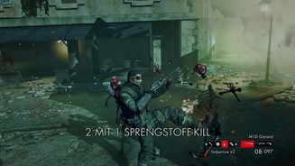Zombie Army TrilogyWer Munition sparen will, kann die Gegner im Nahkampf umtreten. Das funktioniert aber nur bei kleineren Gruppen.