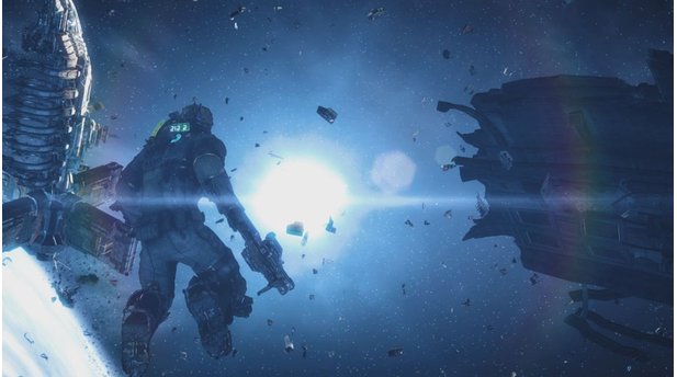 Dead Space 3Hübsche Lichtshow: Für Isaac Clarke stehen in Dead Space 3 einige Außeneinsätze im Weltall auf dem Plan.