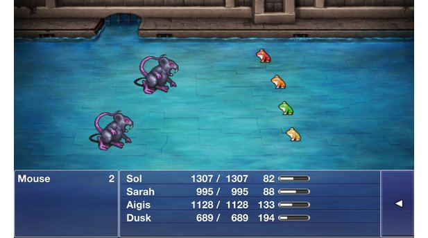 Final Fantasy DimensionsAbwechslungsreich: In der Kanalisation fliehen wir in Froschform vor Ratten und Schlangen.