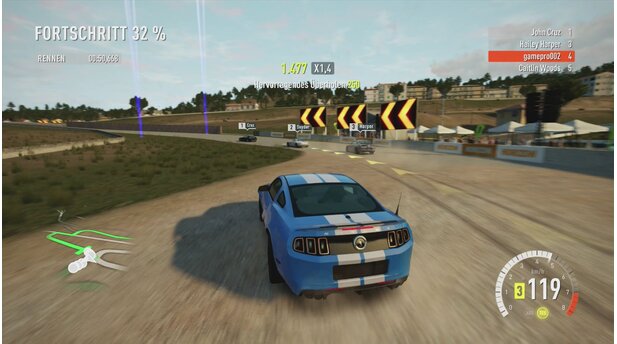 Forza Horizon 2 - Screenshots der Xbox-360-VersionIn der Xbox 360-Fassung gibt es keine Drivatar-KI, weshalb die Gegner teilweise sehr vorhersehbar fahren.
