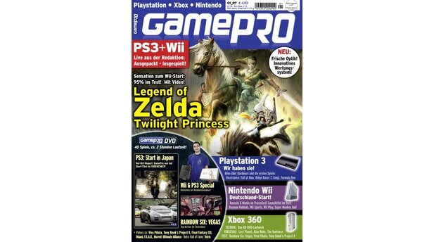 GamePro 012007mit The Legend of Zelda: Twilight Princess-Titelstory und Tests zu Guitar Hero 2, Pro Evo 6 und Wii Sports. Außerdem: Previews zu Alan Wake, The Darkness und Okami.