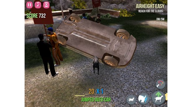 Goat Simulator - Screenshots der Mobile-Version (iOS + Android)Die Gefahr, von einem Auto erschlagen zu werden, erhöht sich immens, wenn Ziegen diese mit ihren Zungen jonglieren können.