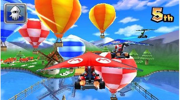 Mario Kart 7Mit dem Gleitschirm sausen wir durch die Luft.
