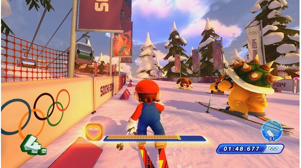 Mario + Sonic: Sotschi 2014Biathlon gehört zu den besseren Disziplinen, da das Wii U-Gamepad sinnvoll eingesetzt wird. Bei den Ski-Abschnitten macht uns aber die schwammige Steuerung zu schaffen.