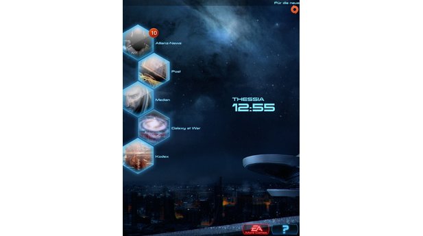 Mass Effect: Datapad Im Hauptmenü des Datapad wechseln die Hintergrundbilder ständig durch und zeigen bekannte Schauplätze aus dem Mass Effect-Universum.