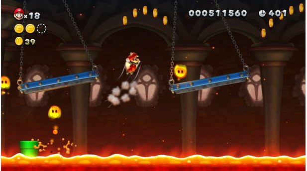 New Super Mario Bros. UMit dem Flughörnchen-Kostüm kommt Klempner Mario ohne Probleme auch an ferne Orte.