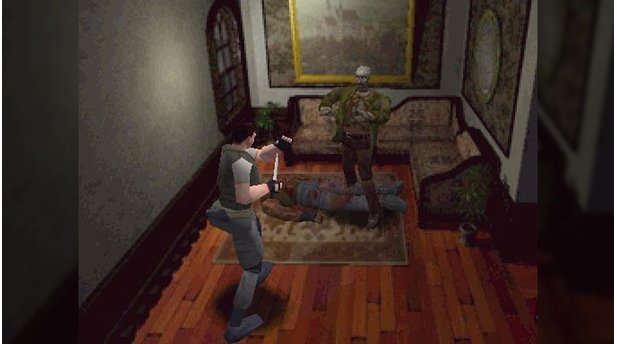 Resident Evil (PlayStation)Für viele Zocker die erste Begegnung mit einem Zombie überhaupt: Dieser vernarbte
Kahlkopf hat einen von Chris Kollegen angeknabbert.