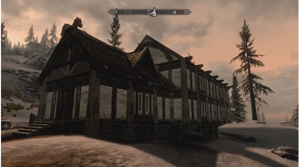 The Elder Scrolls 5: Skyrim - Heartfire-DLCUnser Anwesen kann sich bereits nach kurzer Zeit sehen lassen. Neben der Inneneinrichtung können wir auch Ställe und Gemüsegärten bauen.