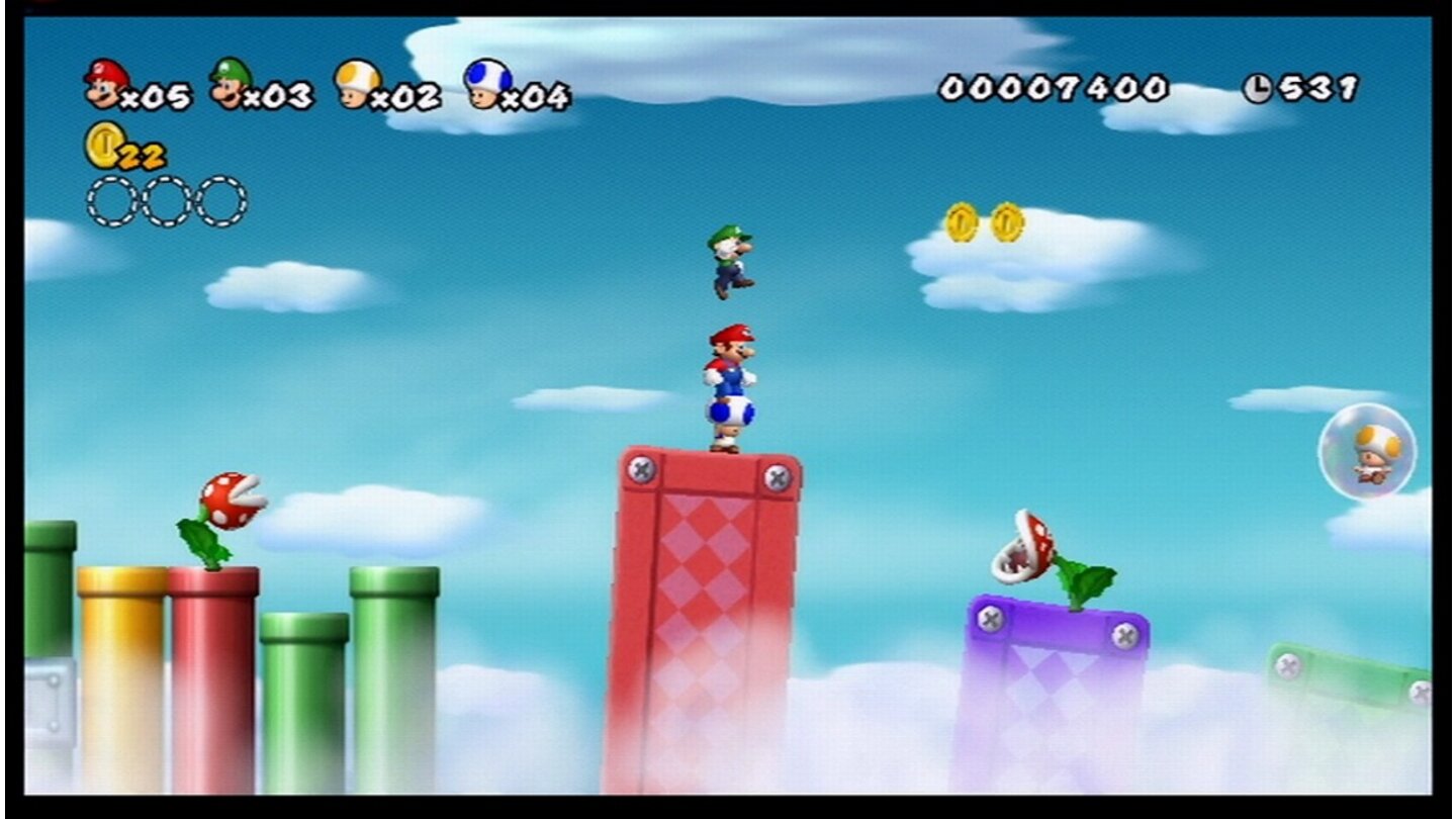 Top: New Super Mario Bros Wii (Wii; 91%, GamePro 01/2010) New Super Mario Bros. Wii setzte da an wo der beliebteste Kemptner der Welt in den 80er Jahren begonnen hatte. Abwechslungsreiches, abgedrehtes Leveldesign, coole Items, ein spaßiger Vierspielermodus machten den Jump & Run-Spaß perfekt.