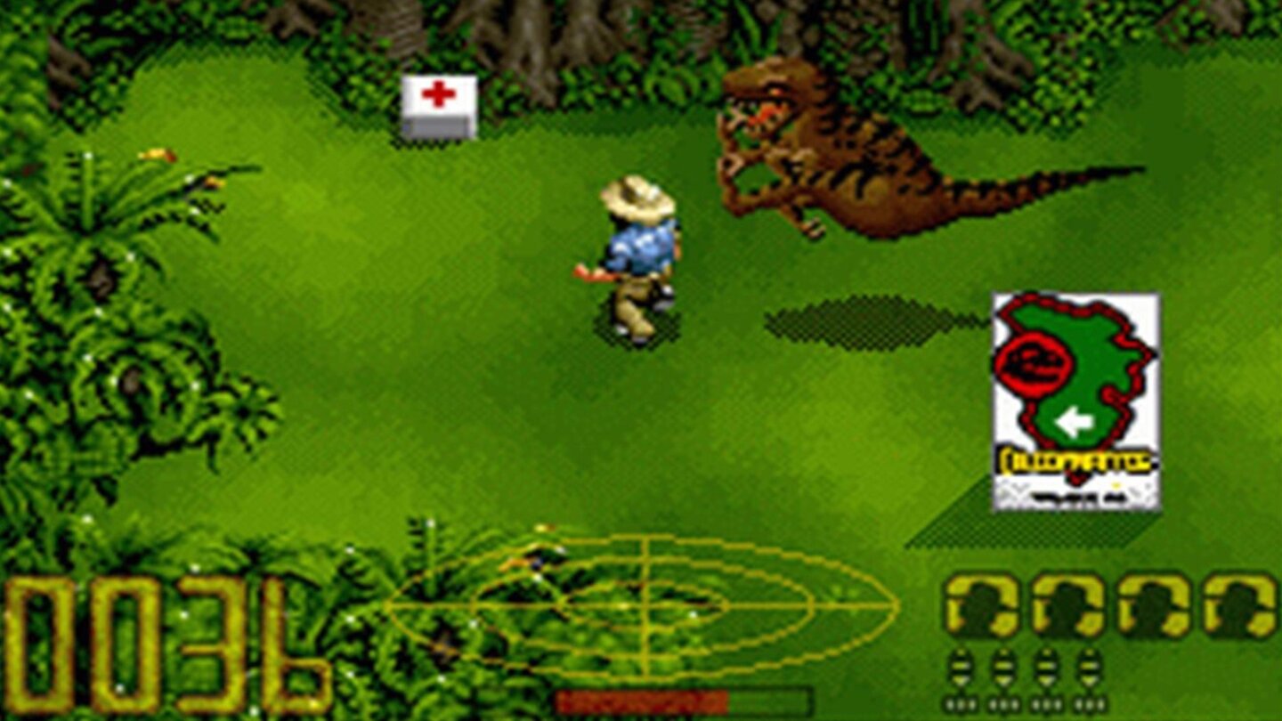 1993_JurassicPark(SNES)Seit 1993 sind zahlreiche Spiele zu den Jurassic-Park-Filmen erschienen, die teilweise sogar den gleichen Titel tragen. So kann sich der Spieler in einer Version des Spiels zum ersten Film als Dr. Alan Grant durch den Inselfreizeitpark schießen und in einer anderen als Velociraptor durch einen Plattformer hüpfen. Weitere Teile erschienen als Plattformer, Lightgun-Shooter oder Park-Simulatoren.