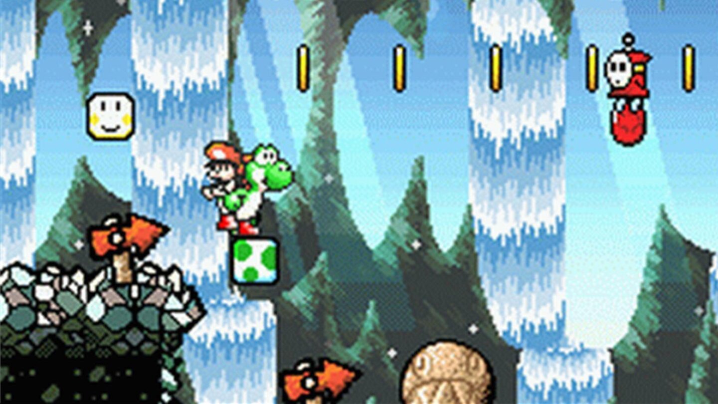 Yoshi’s Island: Super Mario Advance 3 (2002)Das dritte Remake setzt Yoshi’s Island für den Game Advance um. Neben ein paar kleinen Veränderungen, wurden neue und schwerere Bonuslevel zu allen sechs Welten hinzugefügt. Für Retro-Fans ist auch hier Mario Bros. dabei.