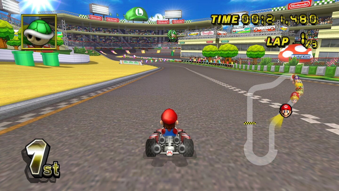 Mario Kart Wii (2008)Der mittlerweile sechste Mario-Racer unterscheidet sich nicht groß von seinen Vorgängern. Es wurden neue Strecken hinzugefügt und einige altbekannte neu aufgelegt. Auch neue Charaktere und Items gibt es. Neu sind außerdem die Motorräder, die zusätzlich zu den Karts gefahren werden können.
